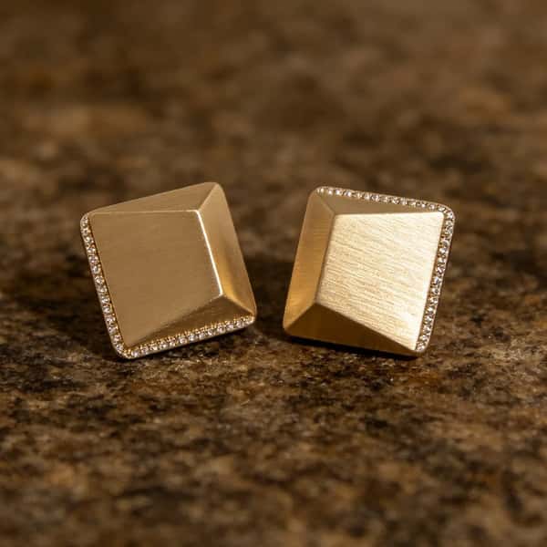 Brushed Gold Geometric Pyramid Studs