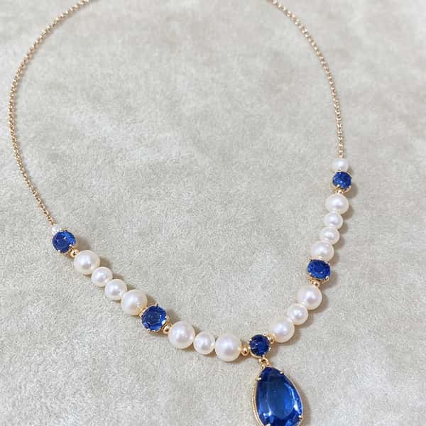 Blue Crystal & Pearl Statement Necklace