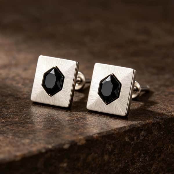 Geometric Black Onyx Square Stud Earrings