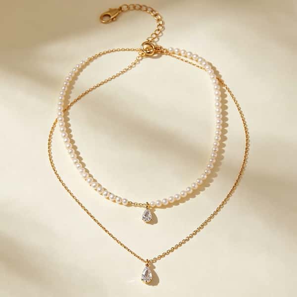 Layered Pearl and Diamond-Simulant Necklace