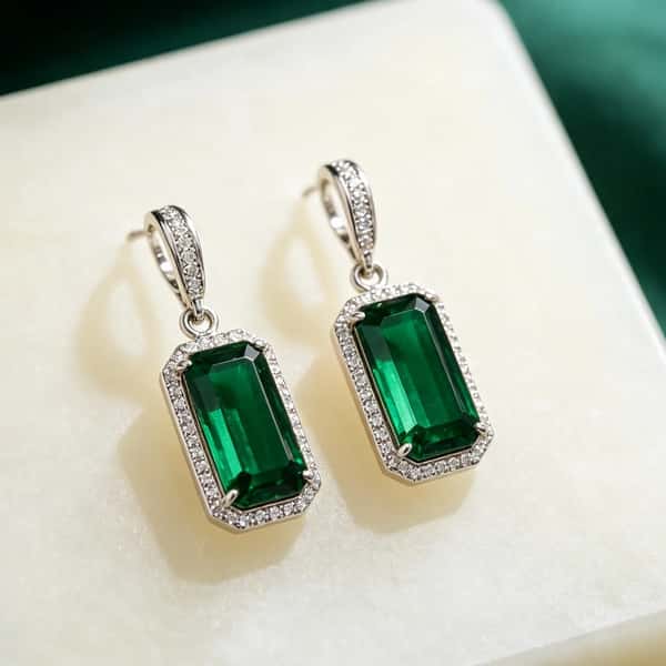 Emerald-Cut Green Crystal Drop Earrings