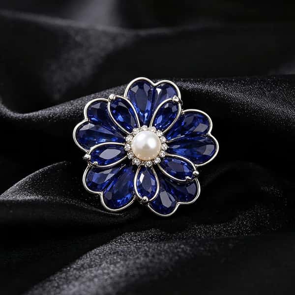 Midnight Sapphire Floral Cluster Brooch